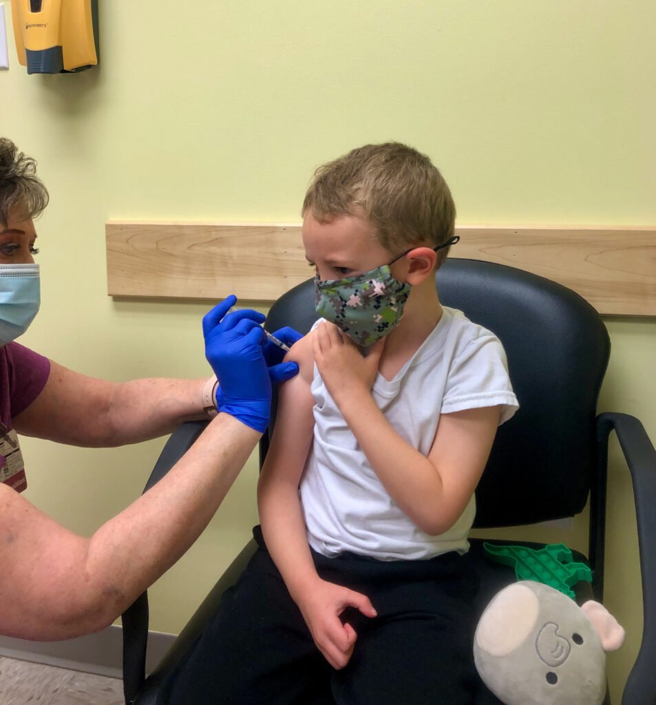 Hope in the vaccine. Five-year-old Conley gets his vaccine.
